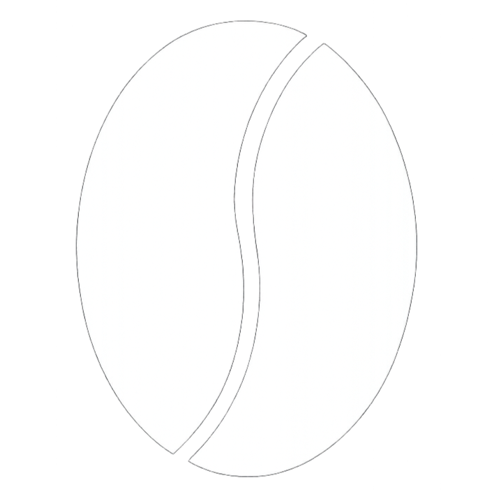 icon, in white, representing a grain of coffee, transparent background